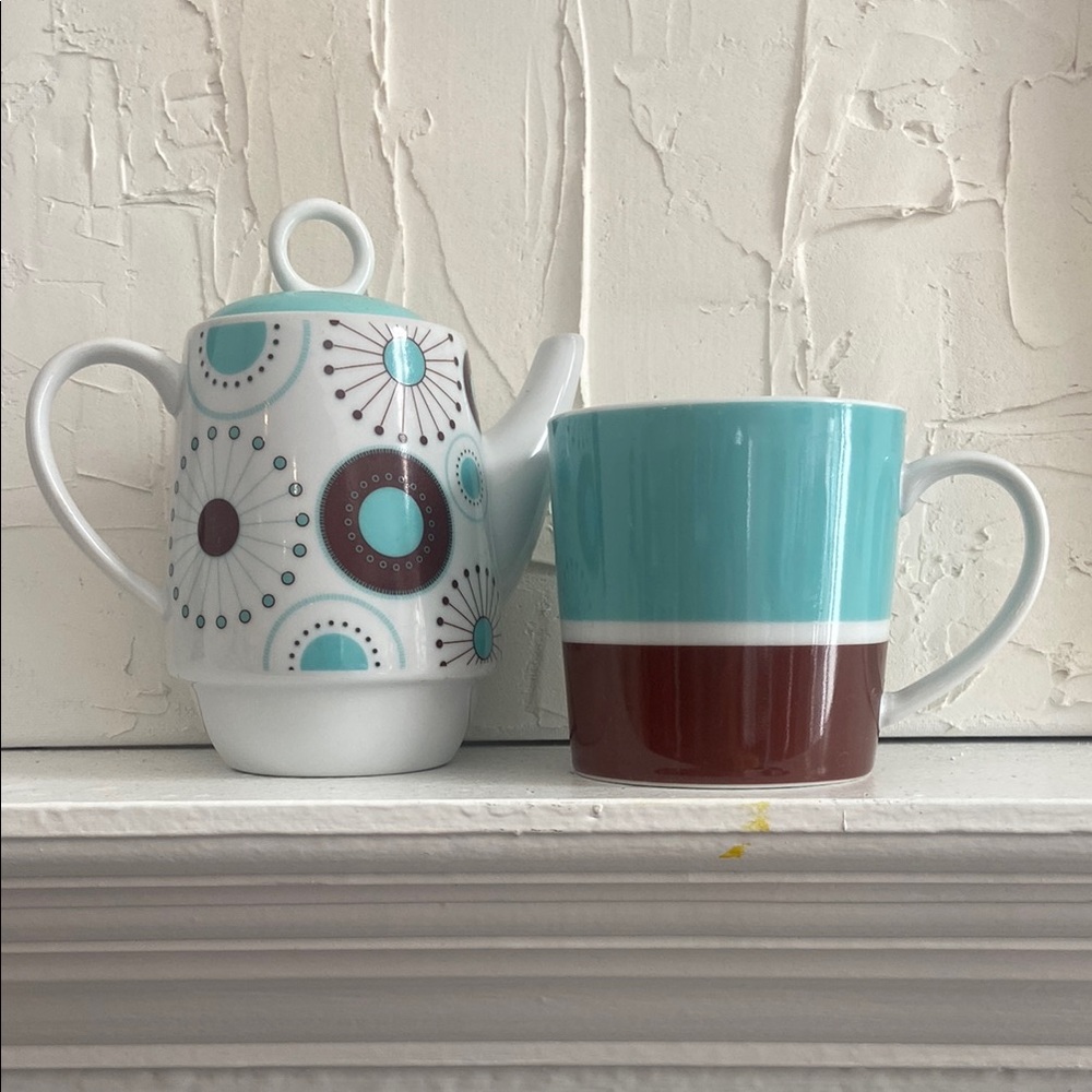 Blue and Brown Ceramic Coffee Mugs for Kitchen